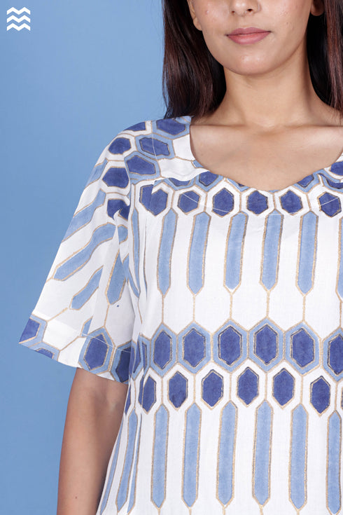 Rayon Foxy Dress In Block Print